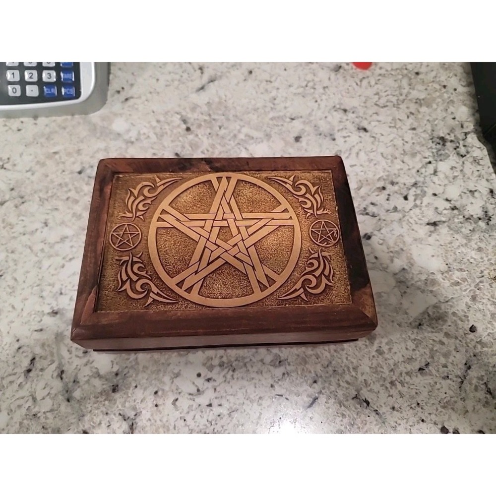 Wooded Carved Box With Incents 7 In Wide 5 In Long 2 In Deep.